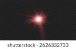 Brilliant sunbeam with glare and optical flare, yellow and pink glowing rays on transparent background, perfect for warm sunlight, sunrise, or magical light designs