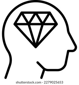 Icono de línea delgada de pensamiento brillante: diamante en la cabeza. Creatividad, innovación, buena idea. Ilustración vectorial moderna.