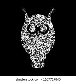 Brilliant transparent silvery icon owl with a diamond effect. Silhouettes of  jewelry owl.