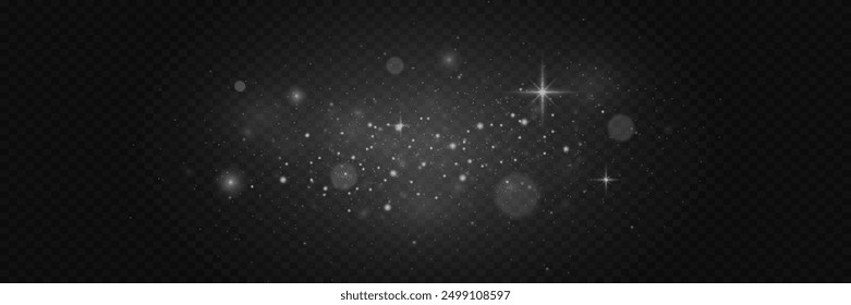 Brilliant white dust, sparks of light. Brilliant star and flare effect. On a transparent background.