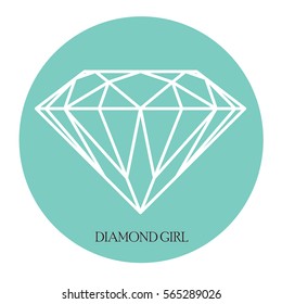 Brilliant, white lines diamond on blue background illustration, vector file