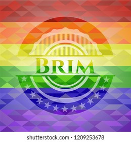 Brim emblem on mosaic background with the colors of the LGBT flag
