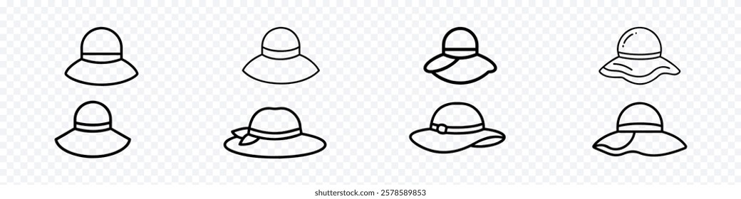 Brim hat line icon. Cowboy wide brim hat icon outline vector. Fedora hat outline vector icon. 