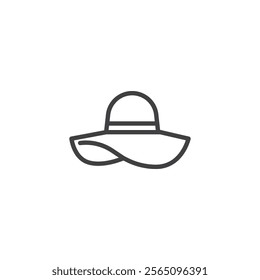 Brim hat line icon. linear style sign for mobile concept and web design. Womens sun hat outline vector icon. Symbol, logo illustration. Vector graphics