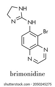 Brimonidine alpha2-adrenergic drug molecule. Used in treatment of open-angle glaucoma, ocular hypertension and rosacea. Skeletal formula.