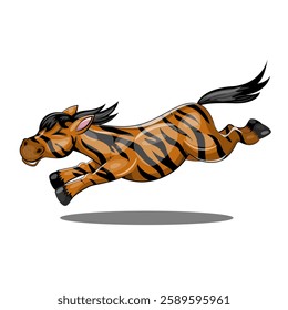 A brindle horse is jumping. Handmade drawing. Children's illustration for the year of walking. Isolate on white background clipart. Vector.