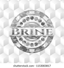 Brine retro style grey emblem with geometric cube white background