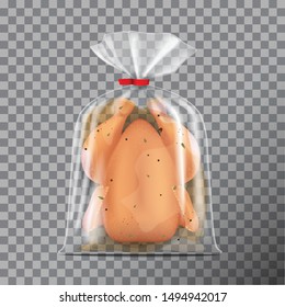 Brined chicken in a polythene bag for barbecue icon. Vector illustration isolated on transparent background for your design