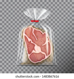 Brined meat in a polythene bag for barbecue icon. Vector illustration isolated on transparent background for your design