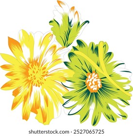 Bring the beauty of nature indoors with this lovely pair of yellow and green flowers on a crisp white background. With their vibrant hues and lifelike appearance, these flowers will effortlessly enhan