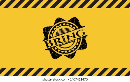 Bring black grunge emblem inside yellow warning sign. Vector Illustration. Detailed.