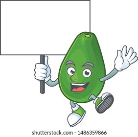 Bring board avocado fruit character on white background