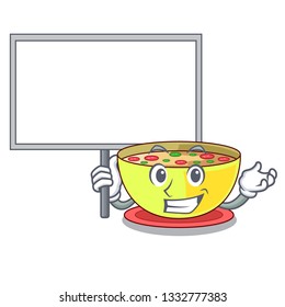 Bring board corn chowder in a cartoon bowl