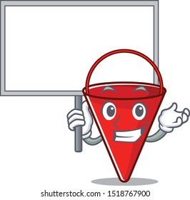 Bring board fire bucket mascot shape on cartoon