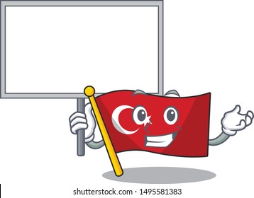 Bring board flag turkey character on shaped cartoon