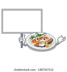 Bring board grilled salmon isolated in the mascot