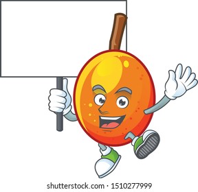 Bring board jocote fruit with character cartoon mascot.