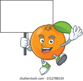 Bring board orange fruit cartoon with leaf green.