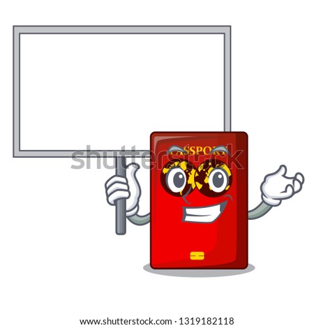 Bring board red passport in the character shape