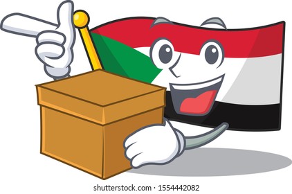 with bring box flag sudan with mascot funny cartoon