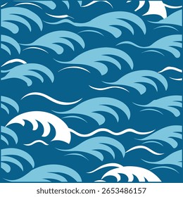 Traga a calma do mar para os seus projetos com este padrão de ondas do oceano sem costura desenhado à mão, perfeito para projetos temáticos de praia, tecidos, papéis de parede e arte digital criativa.