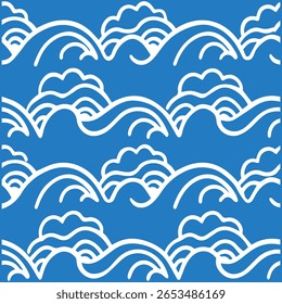 Bring the calm of the sea to your projects with this seamless hand-drawn ocean waves pattern, perfect for beach-themed designs, fabrics, wallpapers, and creative digital artwork.
