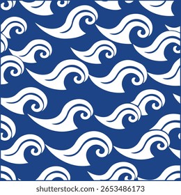 Traga a calma do mar para os seus projetos com este padrão de ondas do oceano sem costura desenhado à mão, perfeito para projetos temáticos de praia, tecidos, papéis de parede e arte digital criativa.