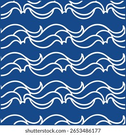 Traga a calma do mar para os seus projetos com este padrão de ondas do oceano sem costura desenhado à mão, perfeito para projetos temáticos de praia, tecidos, papéis de parede e arte digital criativa.