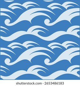Traga a calma do mar para os seus projetos com este padrão de ondas do oceano sem costura desenhado à mão, perfeito para projetos temáticos de praia, tecidos, papéis de parede e arte digital criativa.