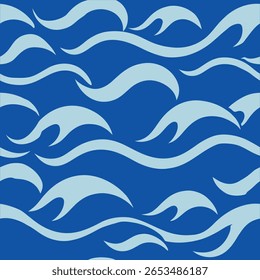 Traga a calma do mar para os seus projetos com este padrão de ondas do oceano sem costura desenhado à mão, perfeito para projetos temáticos de praia, tecidos, papéis de parede e arte digital criativa.