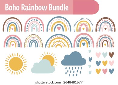 Bring charm and warmth to your designs with this Boho Rainbow Clipart Bundle, featuring hand-drawn rainbows, hearts, and stylish patterns in soft earthy tones. Perfect for DIY crafts, nursery prints, 
