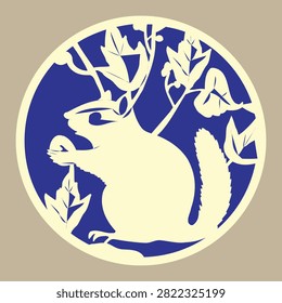 Bring a charming, nature-inspired feel to your visual identity with this intricate circular vector emblem showcasing a foraging squirrel. The design captures the woodland creature holding a nut amidst sprawling forest leaves and branches, framed beautifully by a classic round border. Utilizing a striking dark blue and cream dual-tone palette, this high-quality graphic asset is perfectly suited for organic food brands, forest conservation organizations, park services, and rustic lifestyle apparel.#SquirrelLogo #WildlifeEmblem #WoodlandCreatures #NatureDesign #VectorIllustration #ForestWildlife #BotanicalArt #GraphicDesign #RusticBranding #AnimalArt