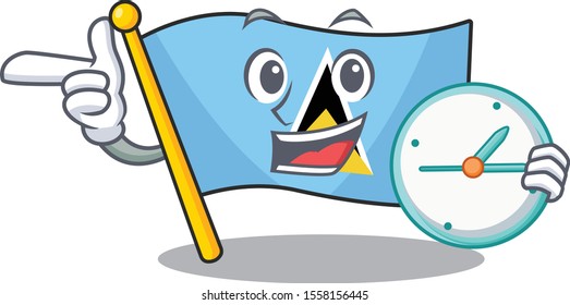 with bring clock flag saint lucia with character shape
