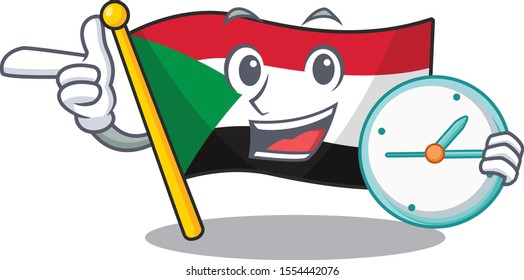 with bring clock flag sudan with mascot funny cartoon