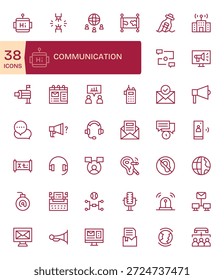 Bringen Sie Kohäsion in Layouts mit 42 Regular Line Icons zum Thema Kommunikation, perfekt für Prototyping.