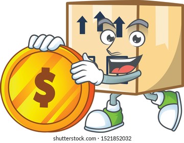Bring coin cardboard close square in character mascot
