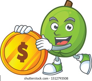 Bring coin casimiroa fruit with cartoon mascot style.