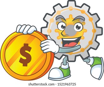 Bring coin cute gear cog in character mascot