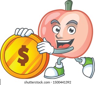 Bring coin fruit peach fresh character with mascot