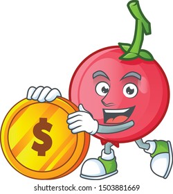 Bring coin mascot lovi lovi fruit on white background