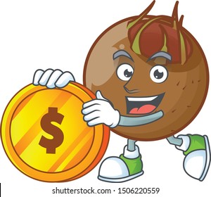 Bring coin medlar fruits cartoon character for design logo