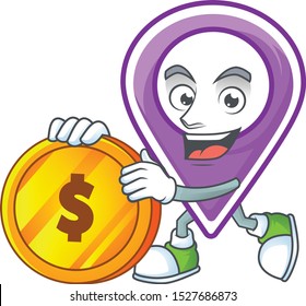 Bring coin pin location cartoon on white background