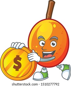 Bring coin raw jocote cartoon on white background