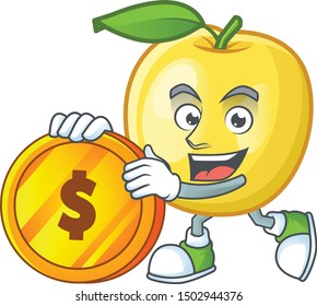 Bring coin shape golden apple fruits for character mascot