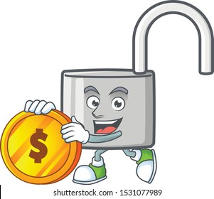Bring coin silver unlock key on white background.