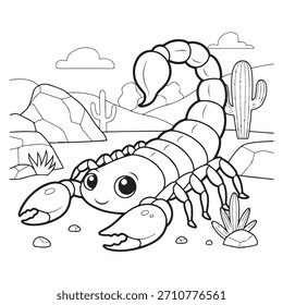 Bring the desert to life with this charming cartoon scorpion, featuring a delightful smile and big, expressive eyes. Ideal for educational content, children's books, or any project needing a touch of playful nature.