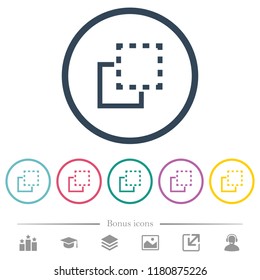 Bring element to front flat color icons in round outlines. 6 bonus icons included.