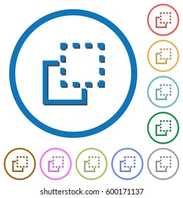 Bring element to front flat color vector icons with shadows in round outlines on white background