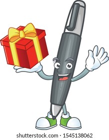 Bring gift black ballpoint cartoon character with mascot
