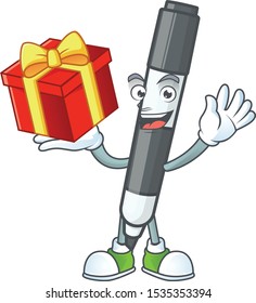 Bring gift black white board marker with mascot